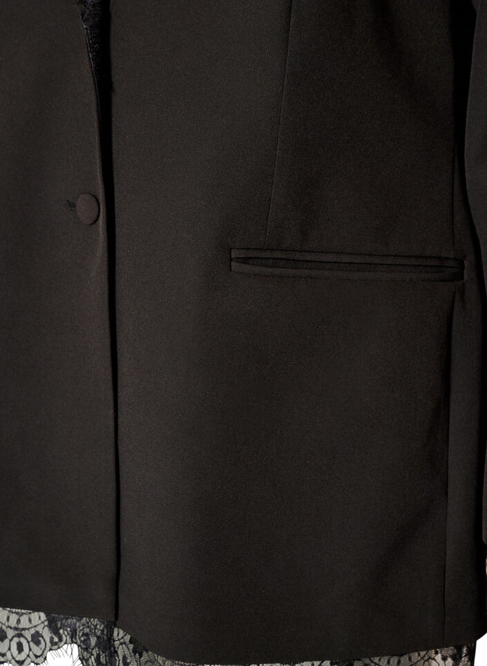Blazer med blondekanter, Sort, Packshot image number 3