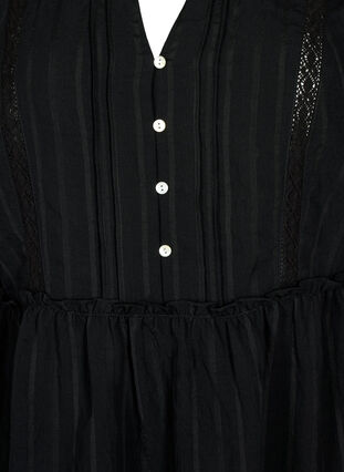 Stribet kjole i viskose med blondebånd og 3/4 ærmer, Black, Packshot image number 2