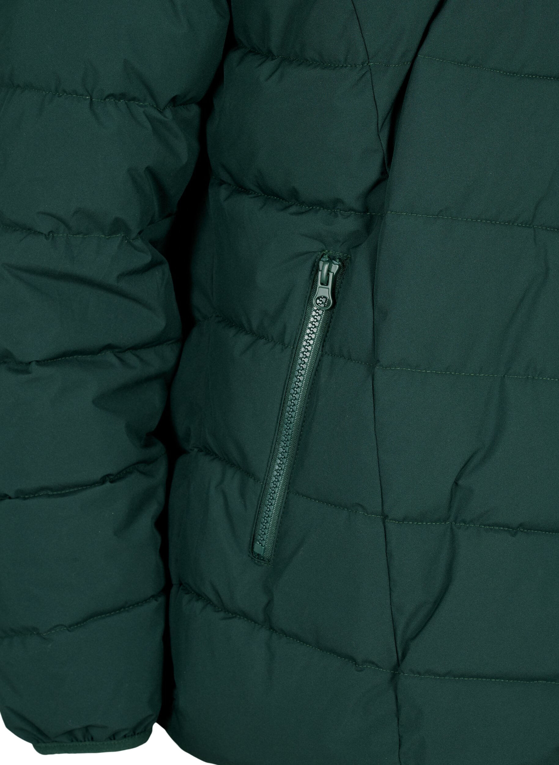 Zizzi Kort pufferjakke med h&aelig;tte, Gr&oslash;n, Packshot image number 3