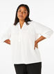 Bluse i bomuld med broderi anglaise og 3/4 ærmer, Bright White, Model image number 0