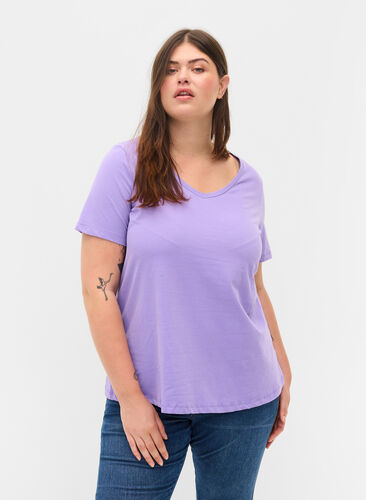 Ensfarvet basis t-shirt i bomuld, Paisley Purple, Model image number 0