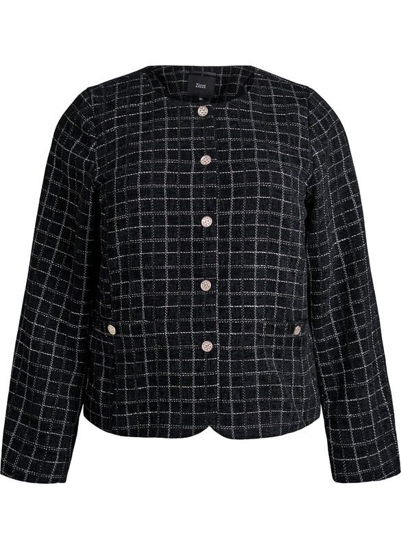 Kort Bouclé Blazer Med Tern Og Rund Hals