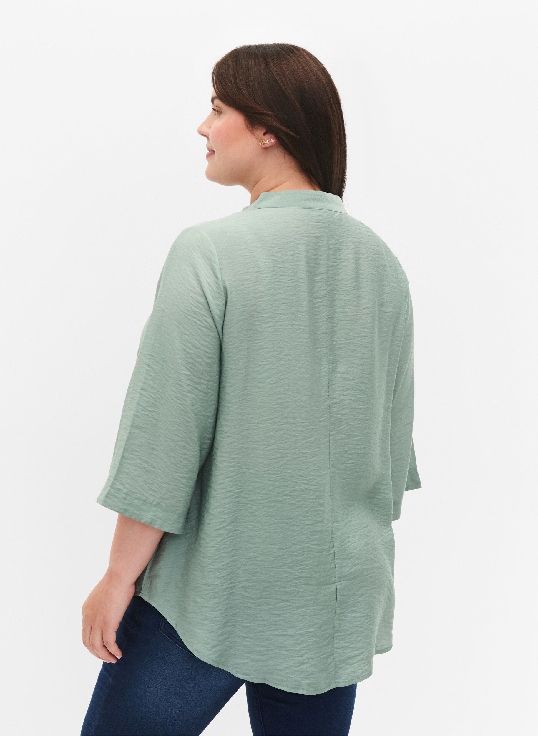 Zizzi Ensfarvet bluse med 3/4 &aelig;rmer, Chinois Green, Model image number 1