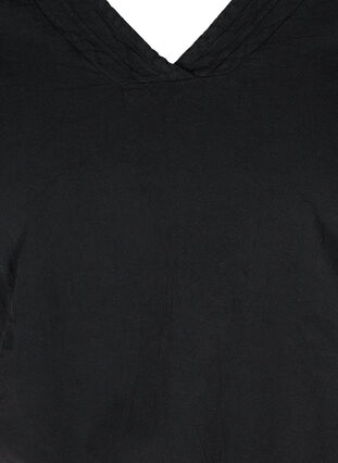 Kortærmet bomulds bluse med v-hals, Black, Packshot image number 2