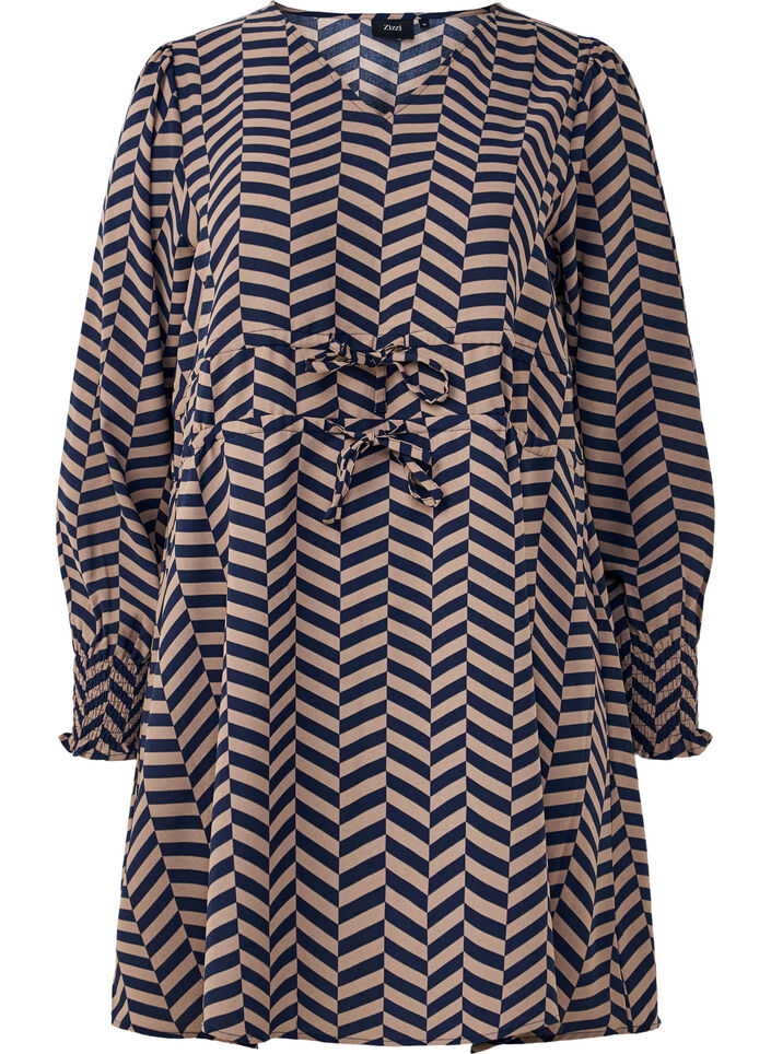 Kjole med bindebånd i taljen, Blå, Packshot image number 0