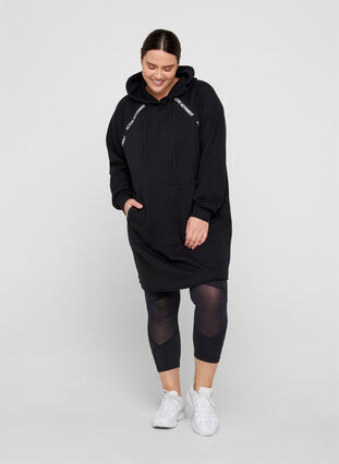 Sweatkjole med hætte og lomme, Black, Model image number 2