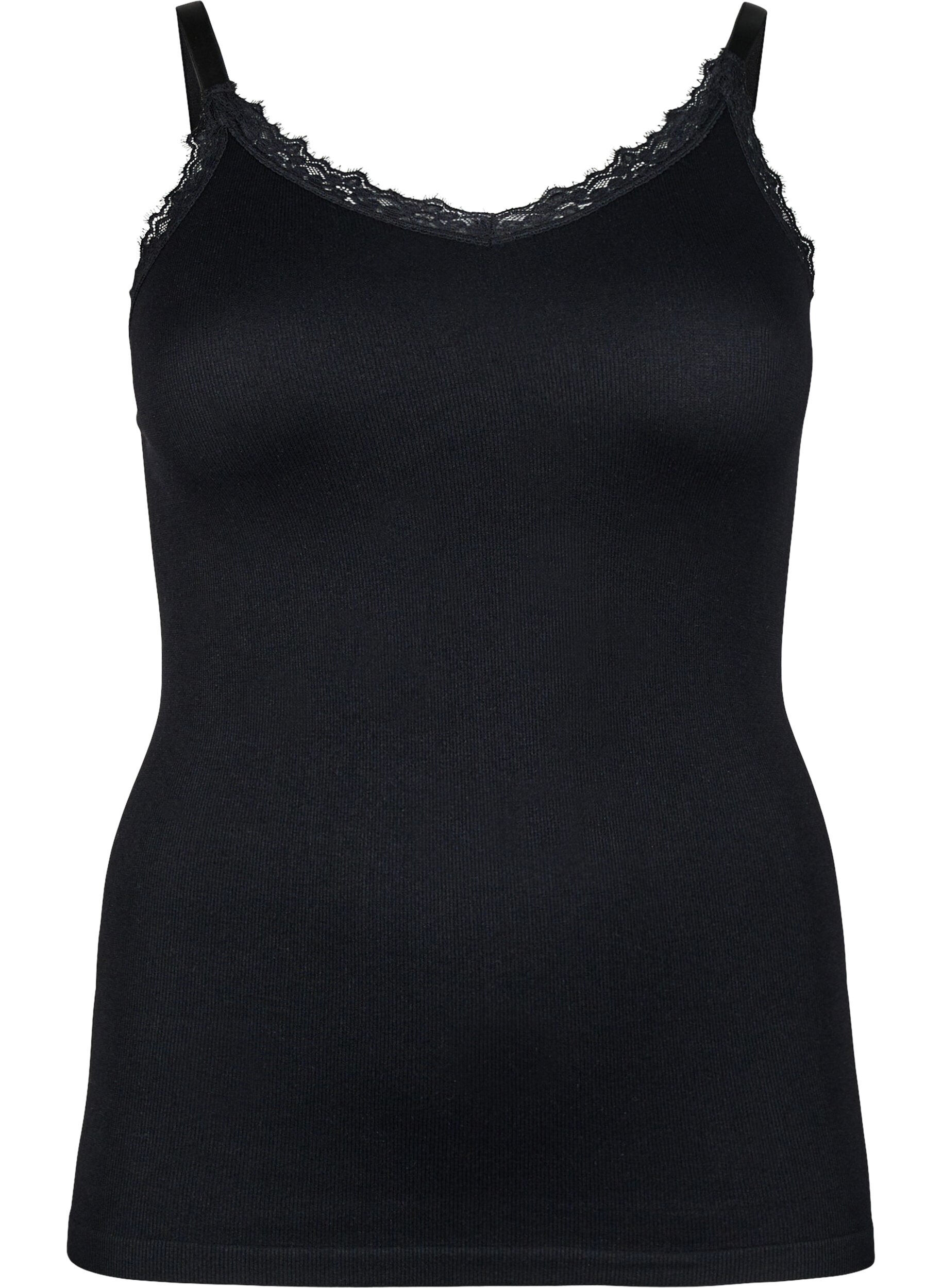 Zizzi Seamless top med blondekant, Black, Packshot image number 0