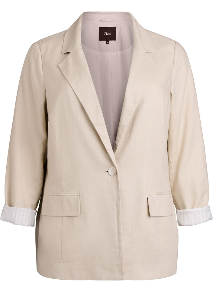 Blazer i h&oslash;r og viskose med reverskrave og lommer, Beige, Packshot image number 0