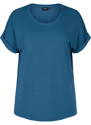 T-shirt i viskose mix med rund hals , Majolica Blue, Packshot image number 0