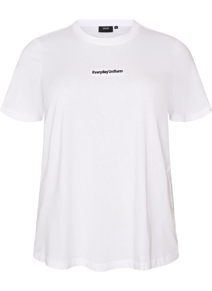 T-shirt i bomuld med tekstbadge, Hvid, Packshot image number 0
