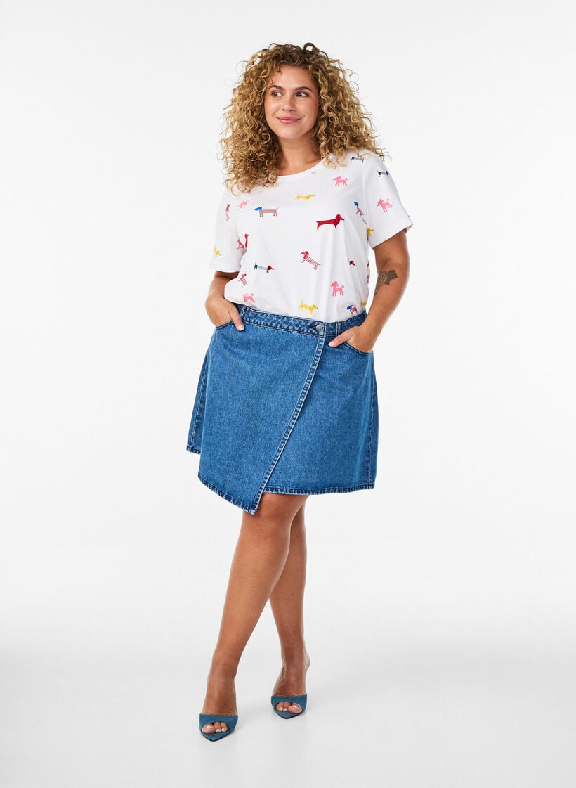 T-shirt i bomuld med hundeprint, Hvid, Model image number 1