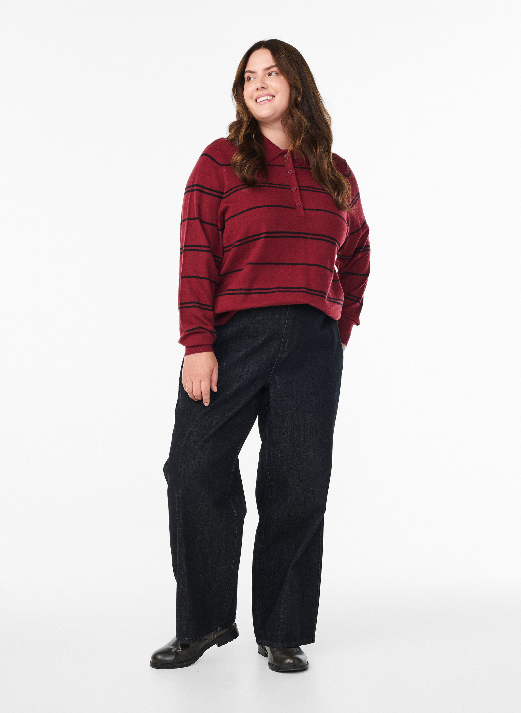 Zizzi Strikbluse med polokrave, R&oslash;d, Model image number 1