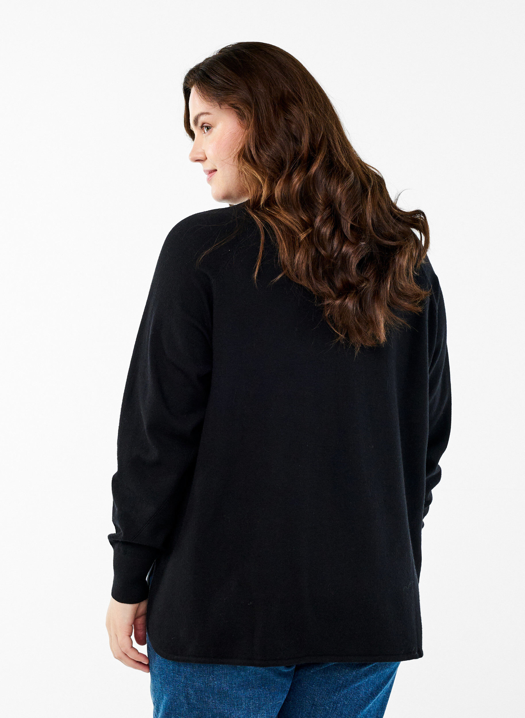 ZizziStrikbluse med rund hals og strikket m&oslash;nster, Sort, Model image number 2