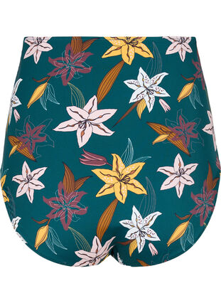 Ekstra højtaljet bikini trusse med blomsterprint, Lily Teal, Packshot image number 1