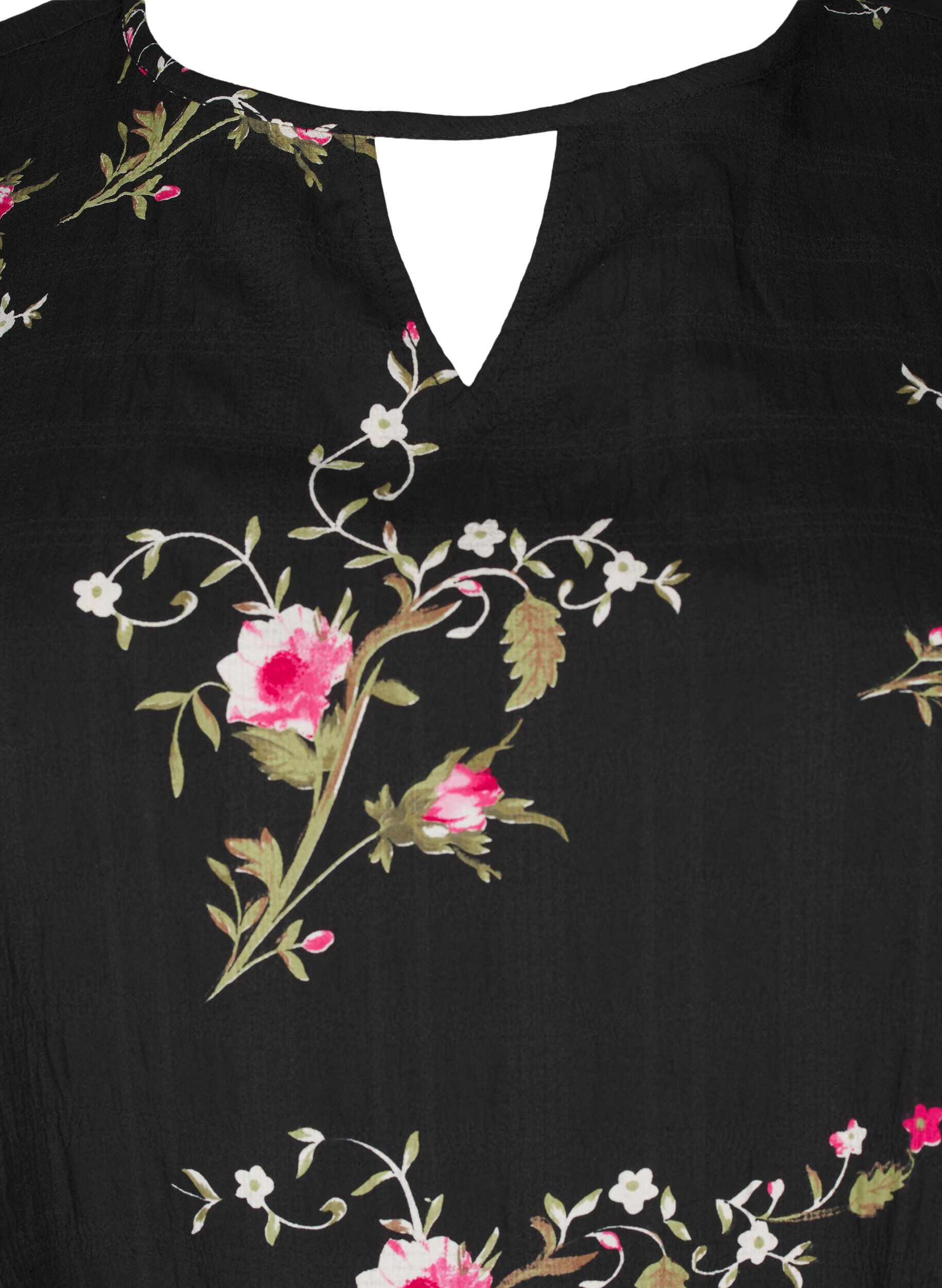 Zizzi Lang&aelig;rmet bluse med blomsterprint, Sort, Packshot image number 2