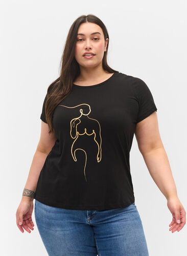 Bomulds t-shirt med print, Black w. Gold Foil , Model image number 0