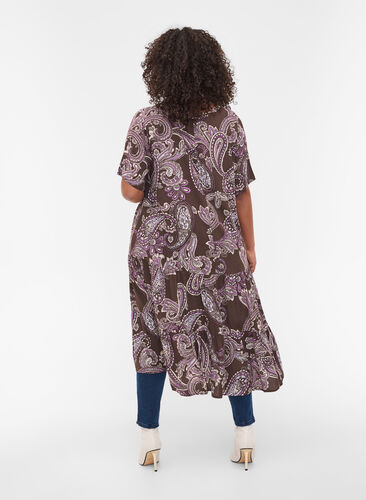 Kortærmet viskose kjole med print, Bracken Paisley, Model image number 1