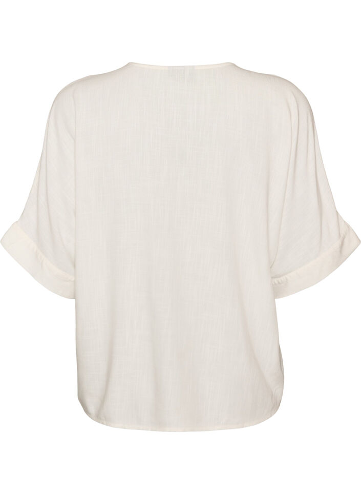 Bluse i viskose med crochetb&aring;nd og knapper, Vanilla, Packshot image number 1