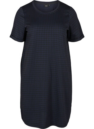 Ternet kjole med korte ærmer , Navy, Packshot image number 0
