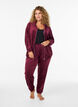 Cardigan i bl&oslash;d velour med lynl&aring;s og h&oslash;j krave, M&oslash;rk Bordeaux, Model image number 1