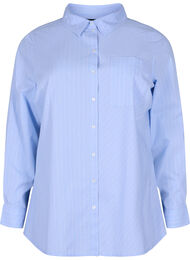 Stribet skjorte i bomuldsblanding, Blue w. White Stripe