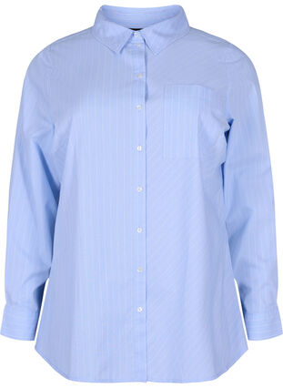Stribet skjorte i bomuldsblanding, Blue w. White Stripe, Packshot image number 0