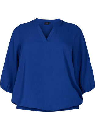 Bluse med smock og 3/4 ærmer, Blue Depths, Packshot image number 0