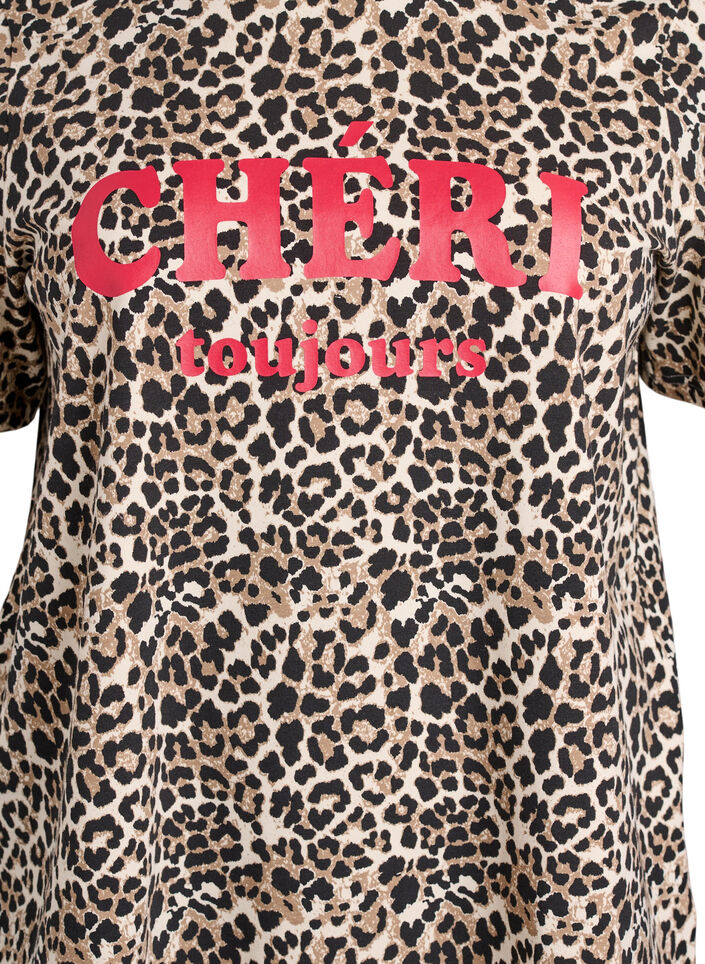 T-shirt med leopardprint og tekstmotiv, Brun, Packshot image number 2