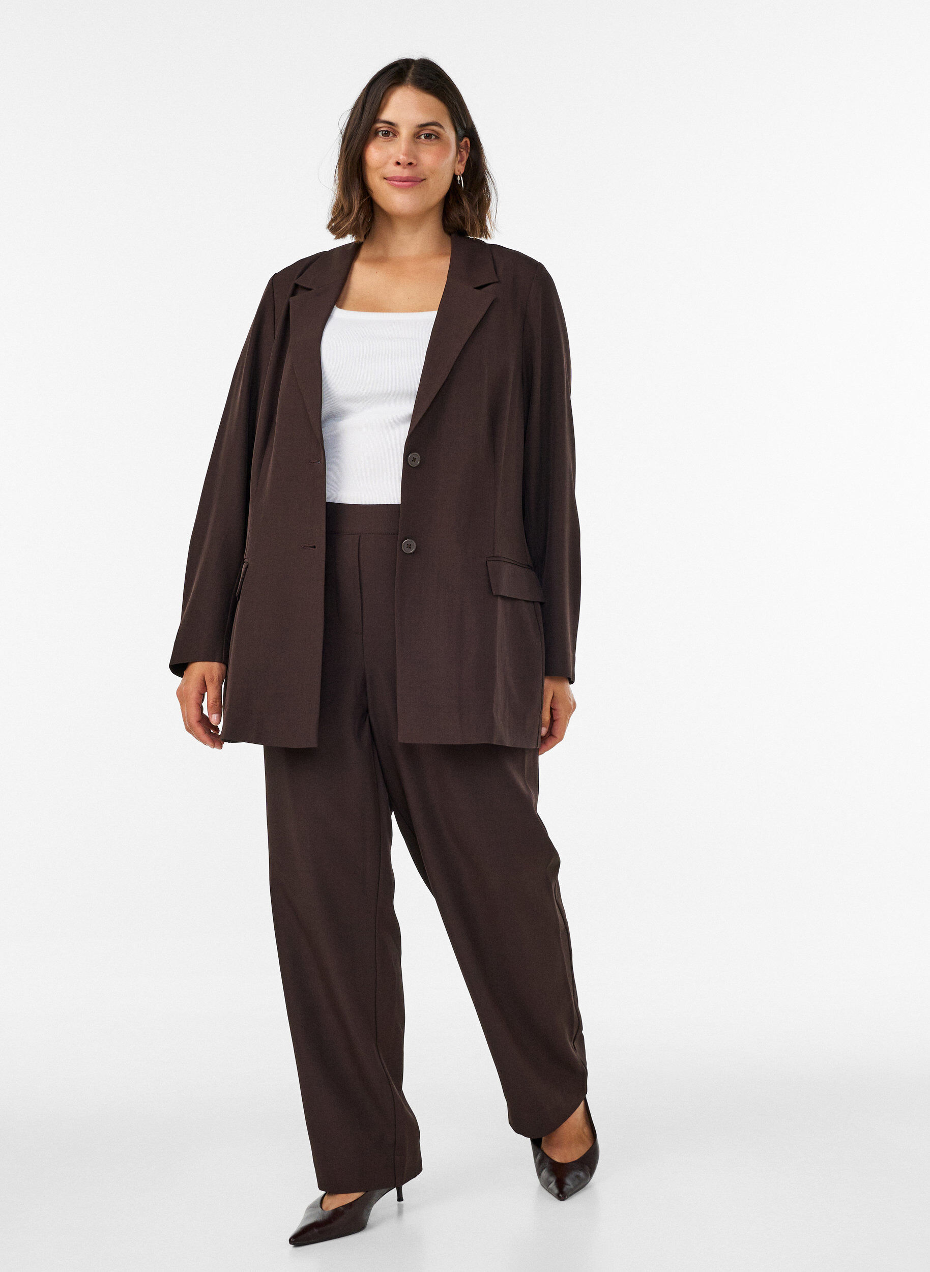 ZizziBlazer med lommer og slids, Brun, Model image number 1