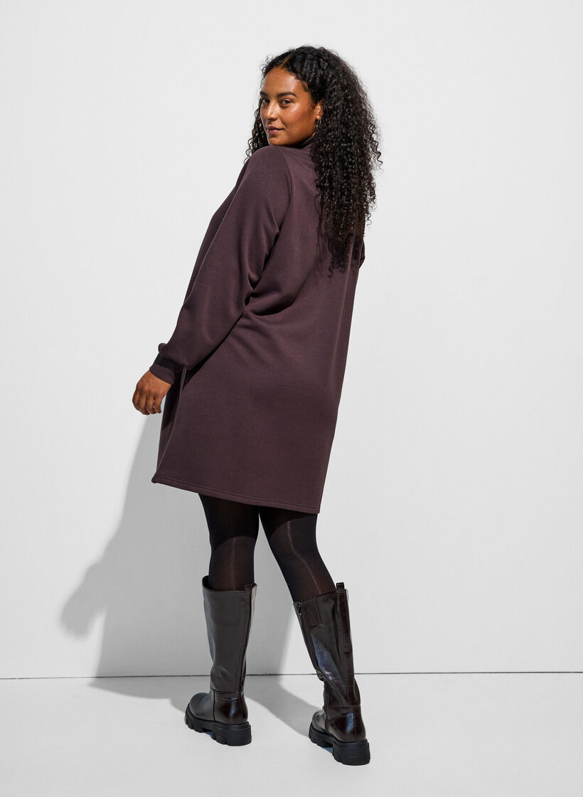 Sweatkjole med h&oslash;j ribkrave og lynl&aring;s , Brun, Model image number 1