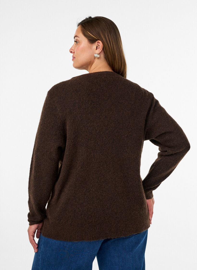 Meleret strikbluse med rund hals, Brun, Model image number 2
