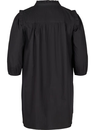 Bomulds tunika med 3/4 ærmer og flæser, Black, Packshot image number 1