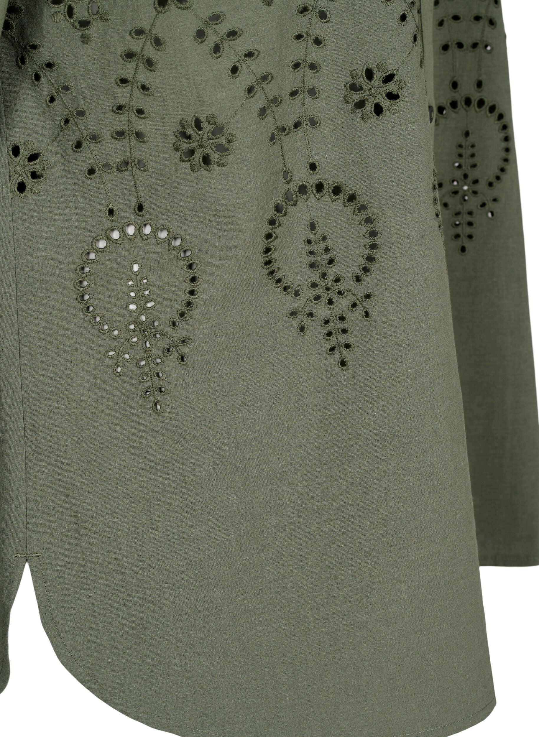 Zizzi Skjorte i bomuld med broderi anglaise, Thyme, Packshot image number 3