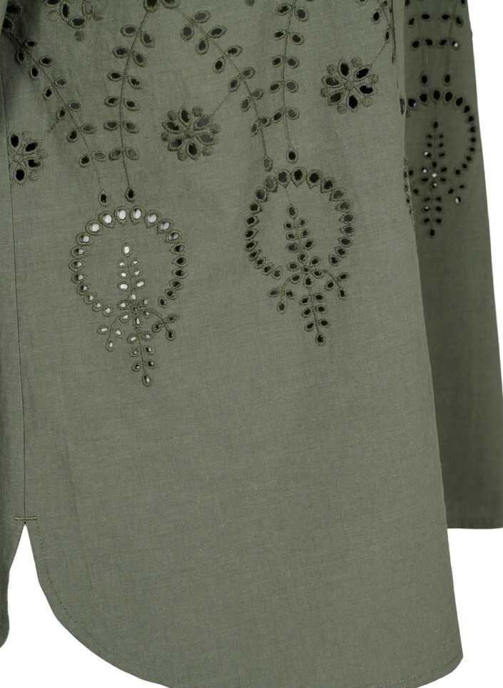Skjorte i bomuld med broderi anglaise, Thyme, Packshot image number 3