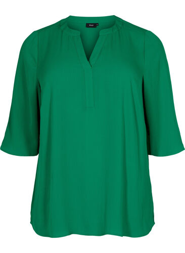 Bluse med 3/4 ærmer og v-hals, Jolly Green, Packshot image number 0