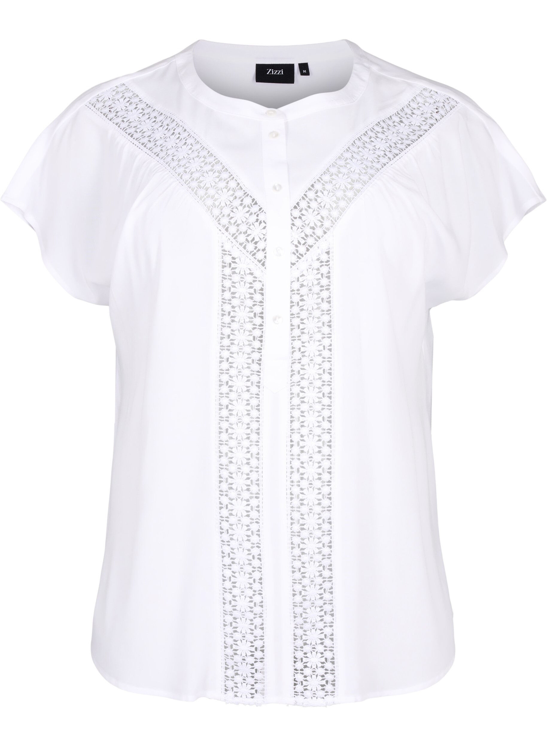 Zizzi Viskose bluse med blondeb&aring;nd, Bright White, Packshot image number 0