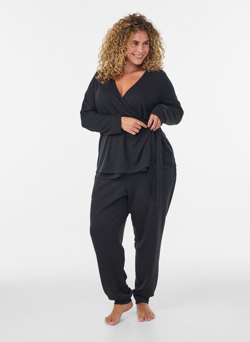 Sl&aring;-om bluse i jersey med bindeb&aring;nd, Sort, Model image number 4