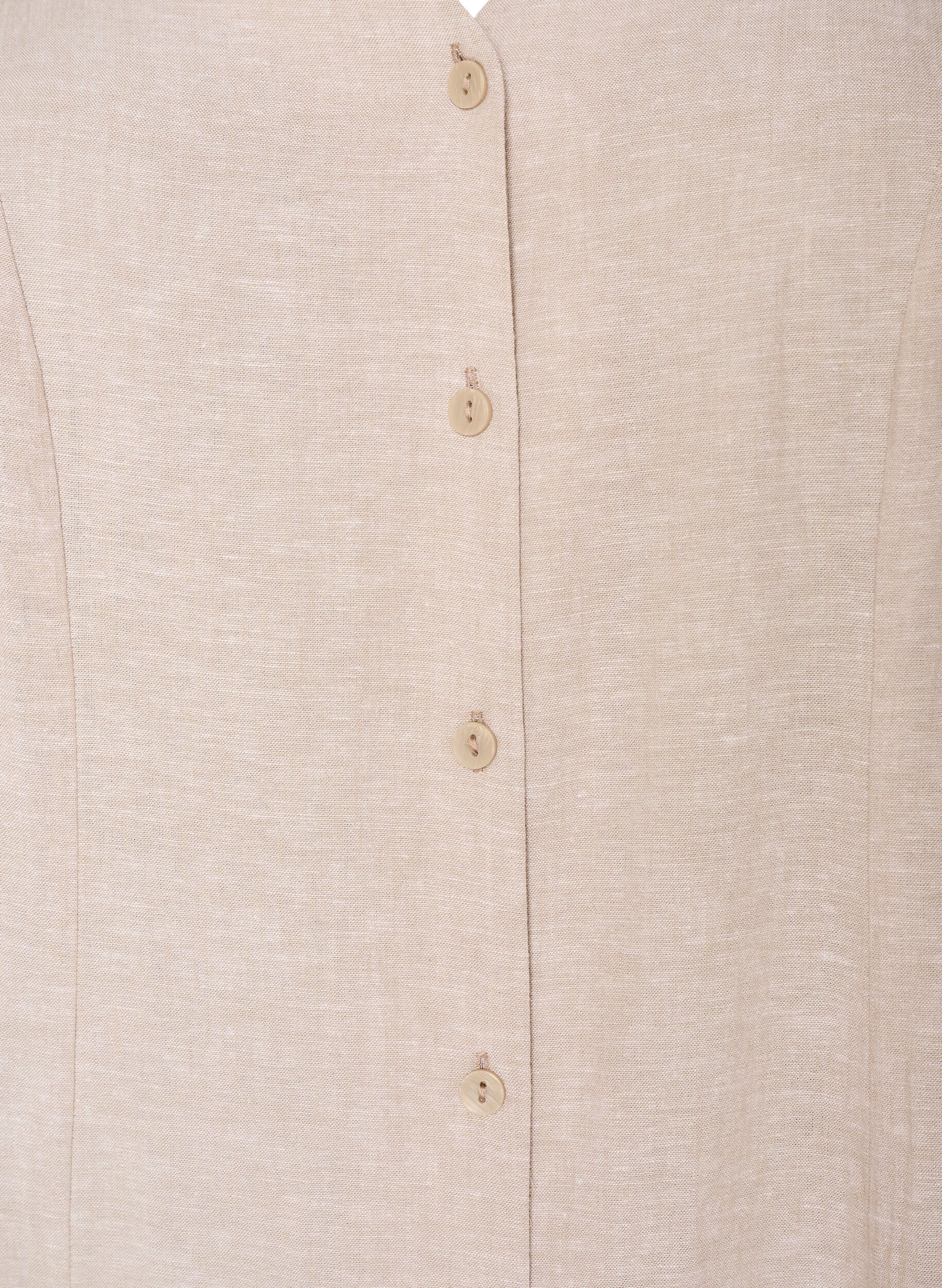 ZizziMidikjole i h&oslash;r og viskose med fl&aelig;se&aelig;rmer, Beige, Packshot image number 2