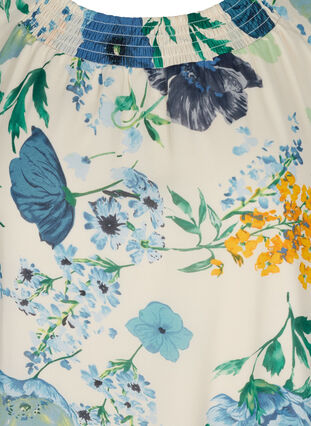 Blomstret bluse med 3/4 ærmer og smock, AOP Flower, Packshot image number 2