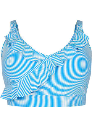 Stribet bikinitop med wrap og flæser, BlueWhite Stripe AOP, Packshot image number 0