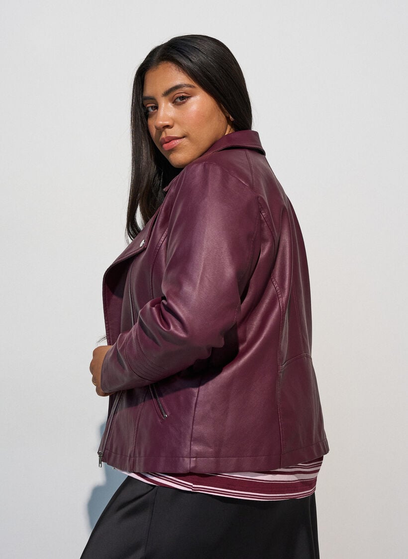 Bikerjakke i imiteret l&aelig;der , R&oslash;d, Model image number 2