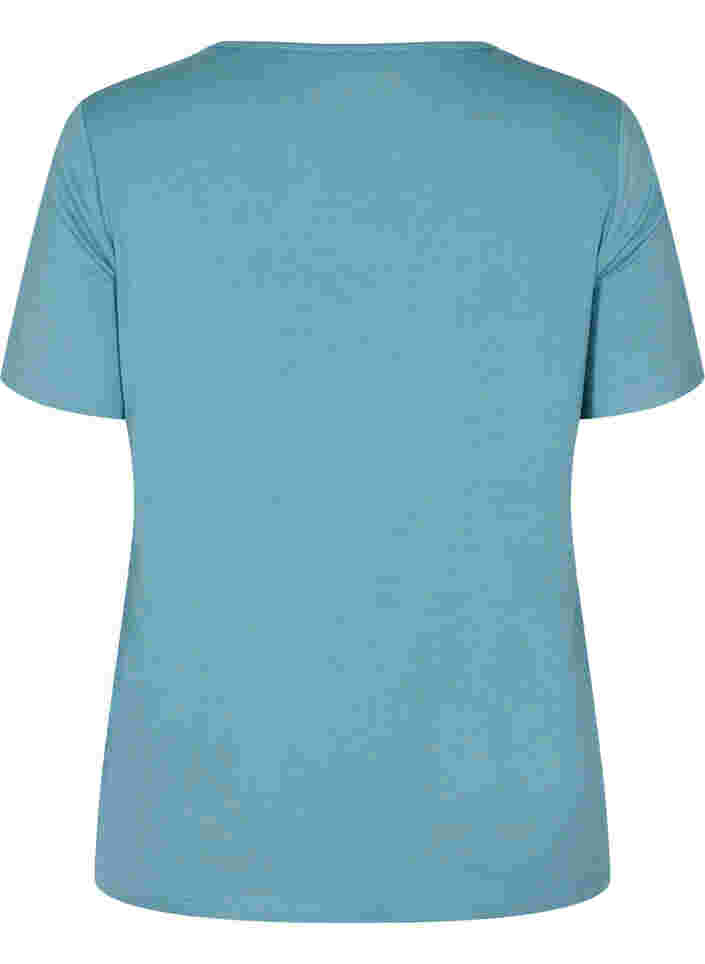 Kortærmet viskose t-shirt med blondedetaljer, Smoke Blue, Packshot image number 1