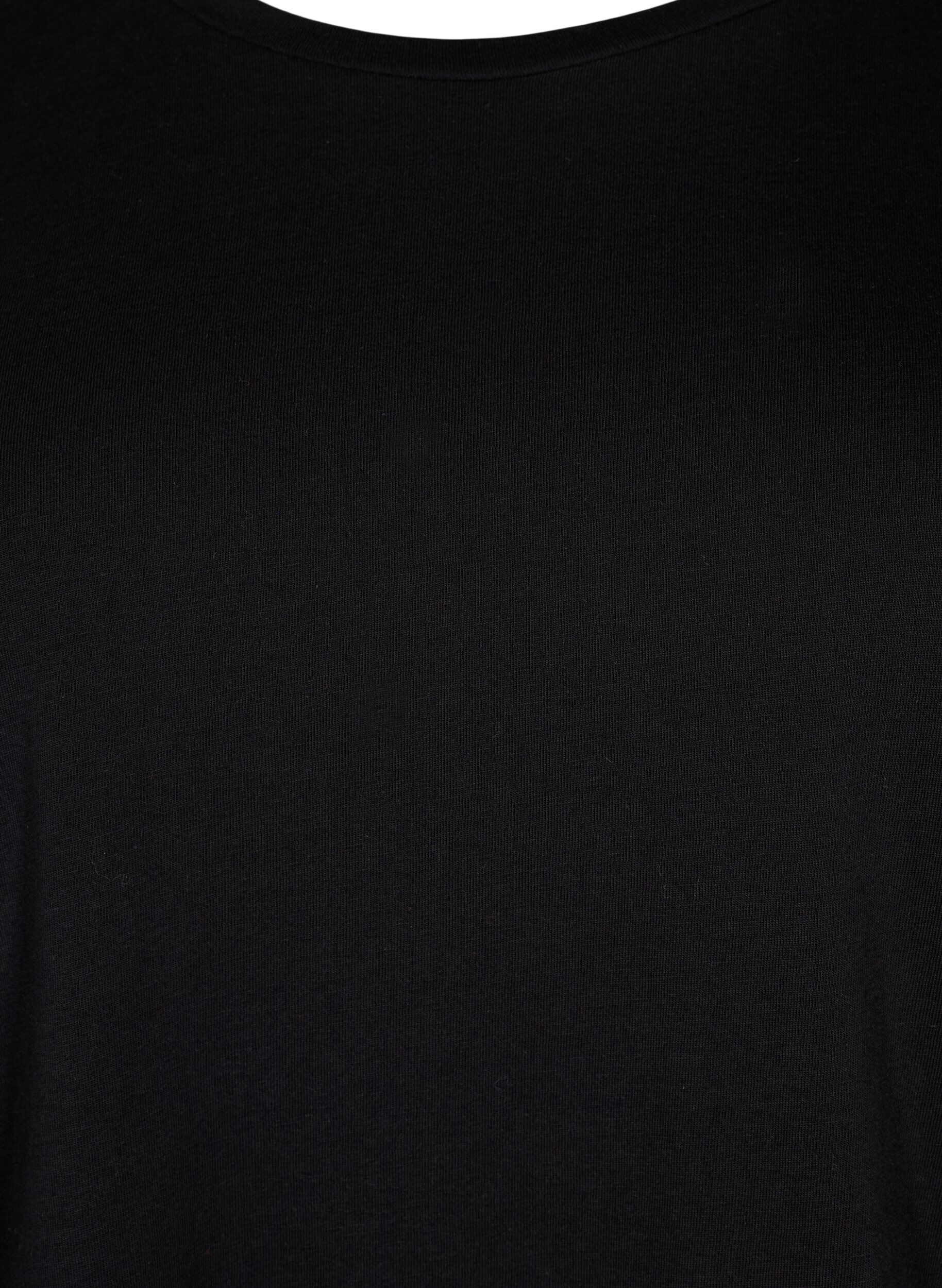Zizzi Bomulds t-shirt med 2/4 &aelig;rmer, Black, Packshot image number 2