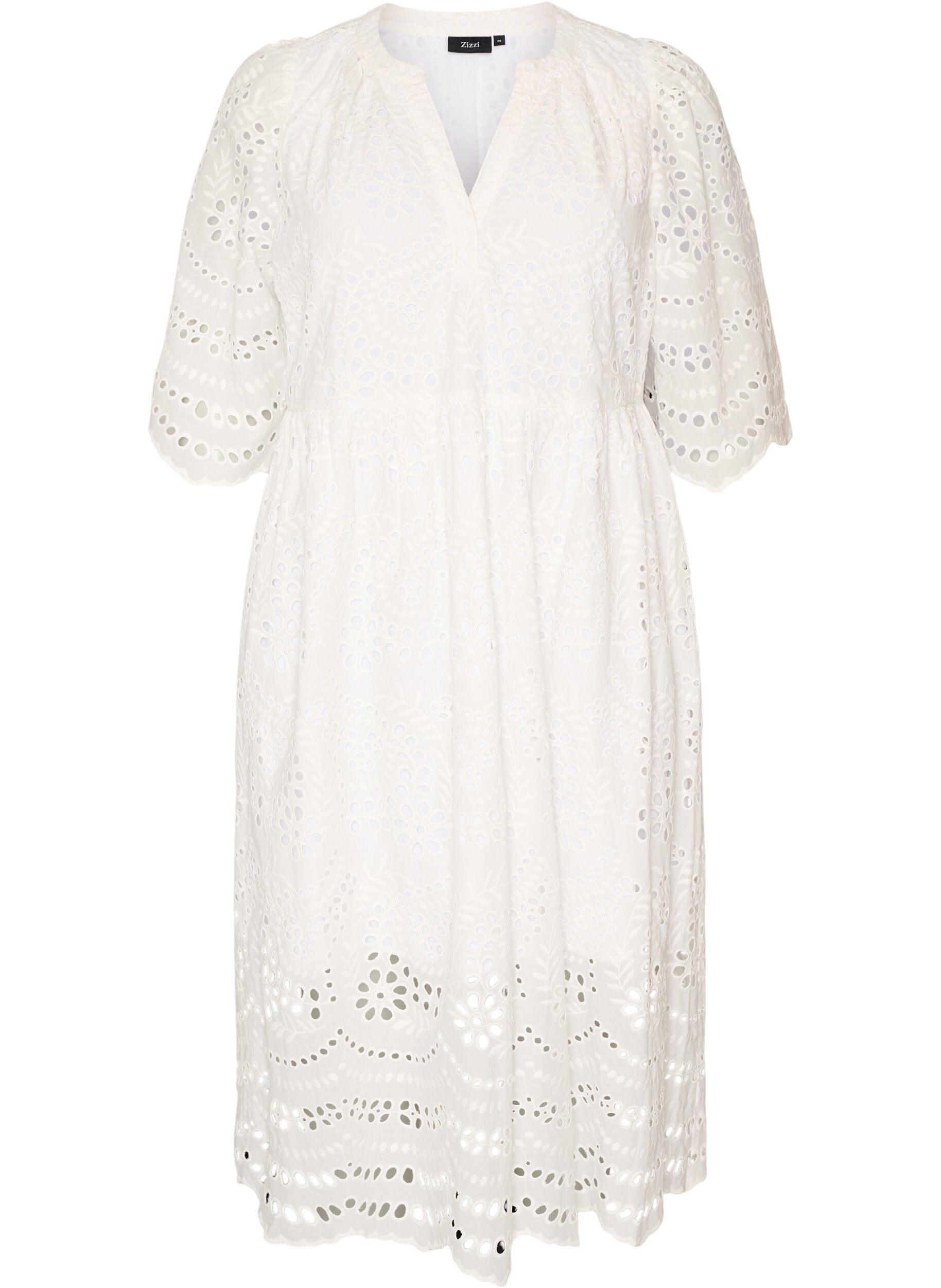 Zizzi Midikjole med broderi anglaise og empire-snit, Hvid, Packshot image number 0