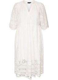Midikjole med broderi anglaise og empire-snit, Hvid