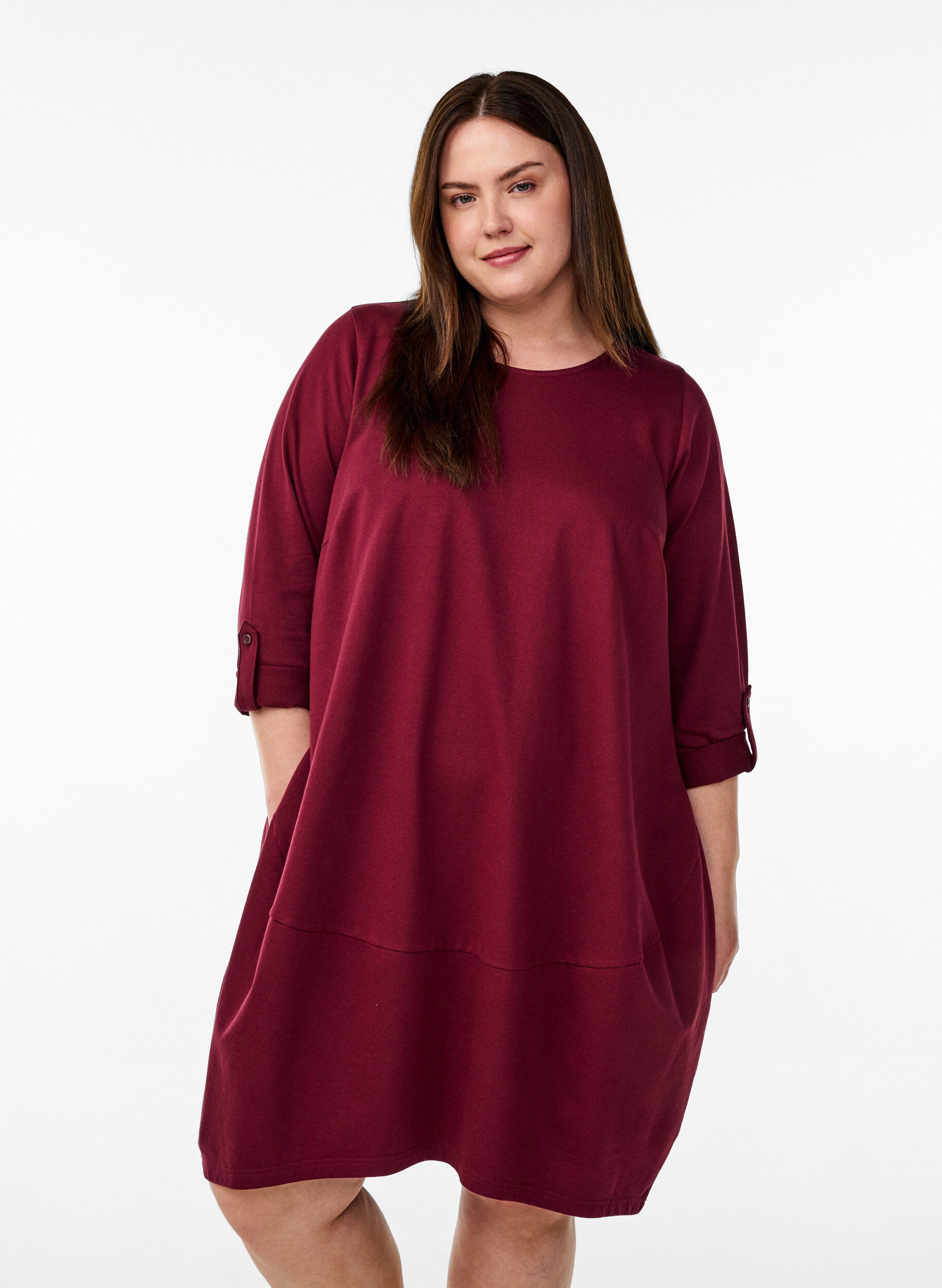 Ballonkjole med lommer, M&oslash;rk Bordeaux, Model