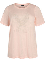 T-shirt med nitter og rund hals, Pale Blush