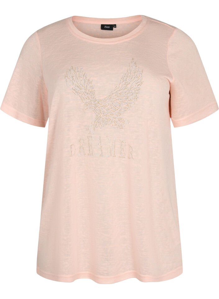 T-shirt med nitter og rund hals, Pale Blush, Packshot image number 0