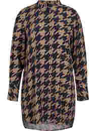 Lang mønstret viskoseskjorte, Brown Houndsthooth