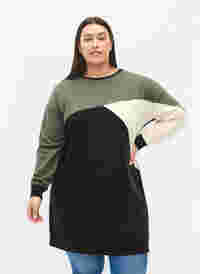 Lang sweatshirt med colorblock, Black Color Block, Model